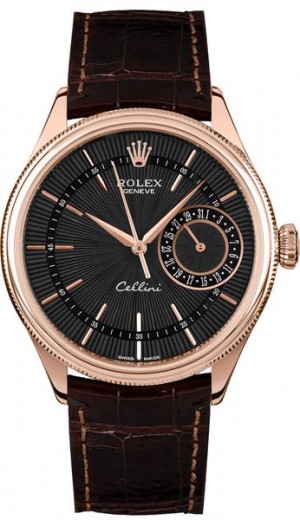 Rolex Cellini Date Black Dial Orologio da uomo in oro 18k Everose 50515