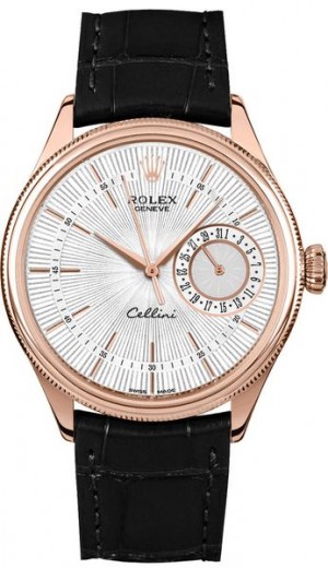 Rolex Cellini Date Silver Guilloche Dial Orologio da uomo 50515