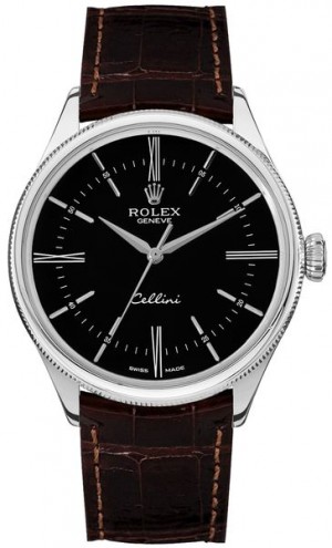 Rolex Cellini Time 18k Orologio da uomo con quadrante nero in oro bianco e oro bianco 50509