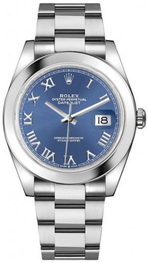 Rolex Datejust 41 Orologio da uomo con quadrante a numeri romani blu 126300