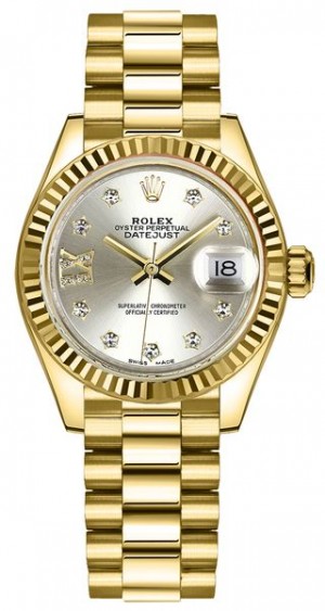 Rolex Lady-Datejust 28 Yellow Gold Silver Dial Orologio da donna 279178