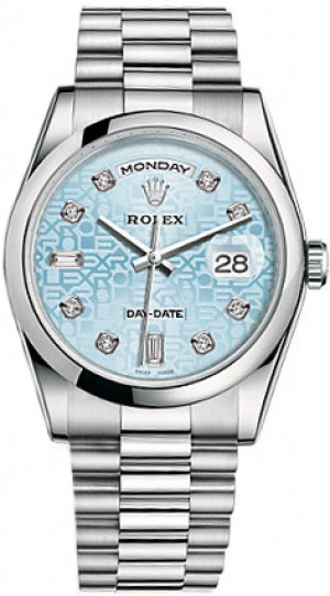 Rolex Day-Date 36 Ice Blue Diamond Platinum Watch 118206