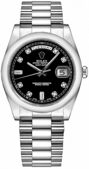Rolex Day-Date 36 Black Diamond Platinum Watch 118206