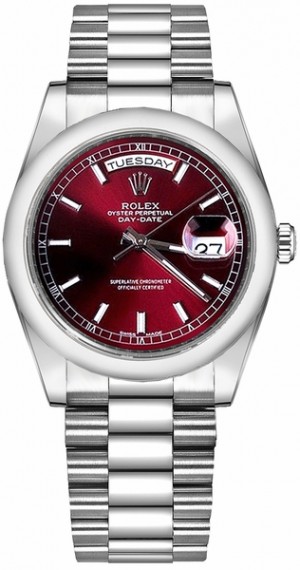 Rolex Day-Date 36 Cherry Red Dial Platinum Watch 118206