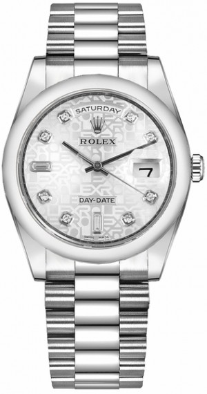 Rolex Day-Date 36 Silver Diamond Dial Platinum Watch 118206