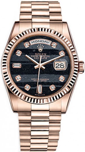 Rolex Day-Date 36 Orologio d'oro Rolex Day-Date 36 Black Diamond Dial Watch 118235