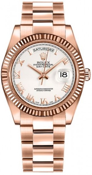 Rolex Day-Date 36 White Roman Numeral Gold Watch 118235