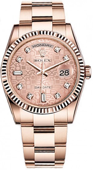 Rolex Day-Date 36 Pink Diamond Gold Watch 118235