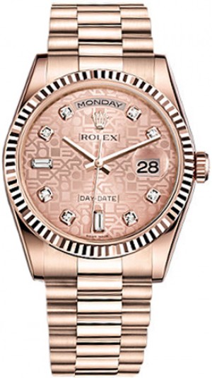 Rolex Day-Date 36 Pink Diamond Rose Gold Watch 118235