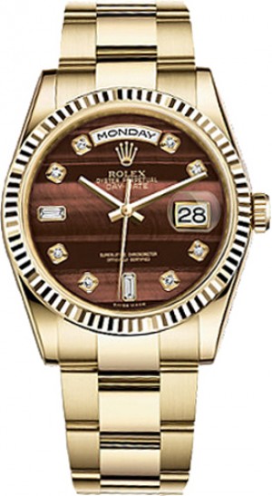 Rolex Day-Date 36 Brown Diamond Gold Oyster Bracciale Oyster Orologio 118238