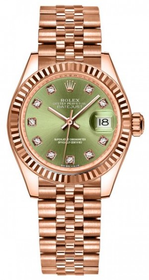 Rolex Lady-Datejust 28 Orologio da donna con quadrante verde e lunetta scanalata 279175