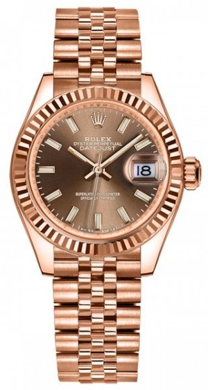 Rolex Lady-Datejust 28 Chocolate Dial Orologio da donna in oro rosa 279175