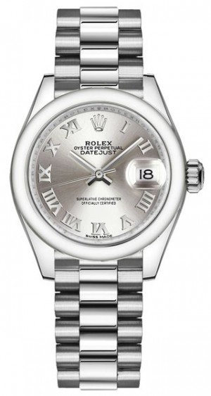 Rolex Lady-Datejust 28 Platinum Silver Dial Orologio da donna 279166