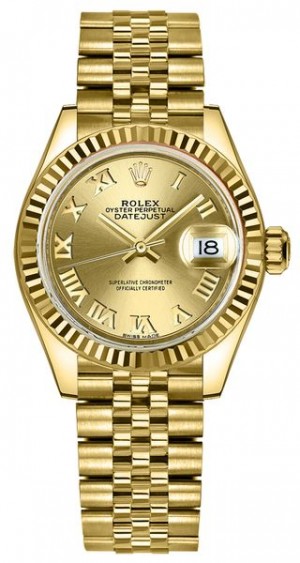 Rolex Lady-Datejust 28 Orologio da donna in oro giallo 18 carati solido 279178