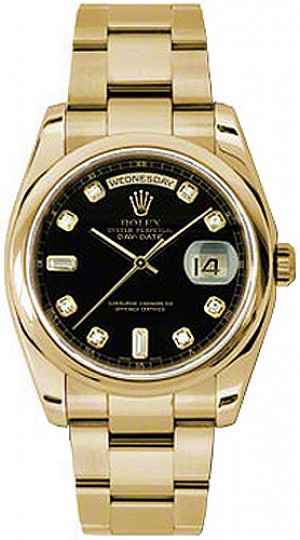 Rolex Day-Date 36 Black Diamond Gold Watch 118208