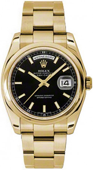 Rolex Day-Date 36 Quadrante nero Orologio d'oro massiccio 118208