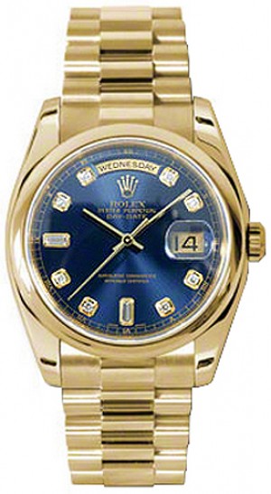 Rolex Day-Date 36 Blue Diamond Dial Orologio in oro massiccio 118208
