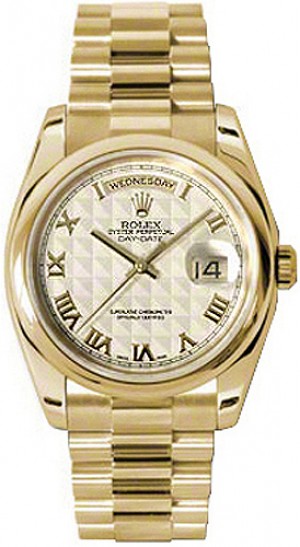 Rolex Day-Date 36 Orologio d'oro con quadrante a numeri romani avorio 118208