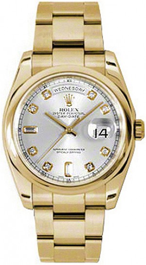 Rolex Day-Date 36 Argento Diamante Presidente Bracciale Bracciale Oro Orologio 118208