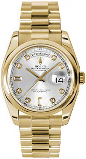 Rolex Day-Date 36 Silver Diamond Gold Watch 118208