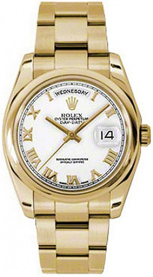 Rolex Day-Date 36 White Roman Numeral Gold Watch 118208