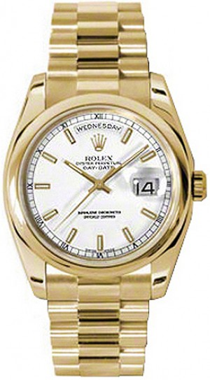 Rolex Day-Date 36 Orologio Rolex Day-Date 36 Quadrante bianco Orologio con lunetta a cupola in oro 118208