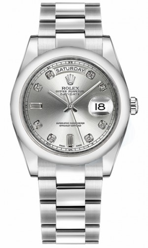 Rolex Day-Date 36 Silver Diamond Gold Watch 118209