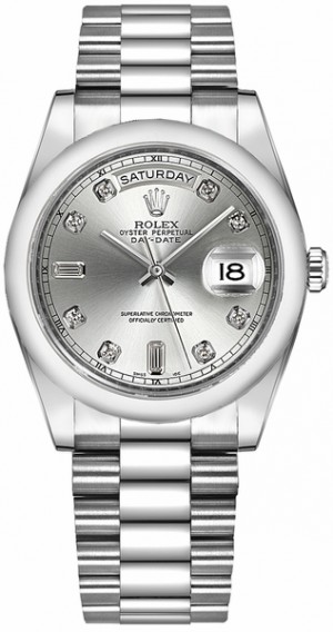 Rolex Day-Date 36 Silver Diamond Swiss Automatic Watch 118209