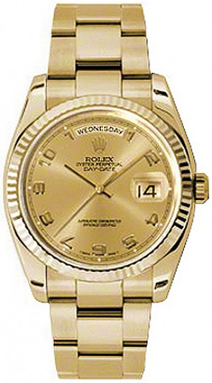 Rolex Day-Date 36 Lunetta scanalata Oyster Bracciale Oyster Watch 118238