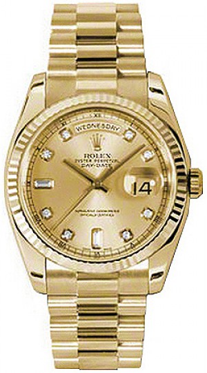 Rolex Day-Date 36 Champagne Diamond Gold Watch 118238