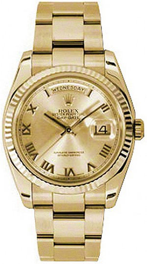 Rolex Day-Date 36 Champagne Roman Numeral Yellow Gold Watch 118238