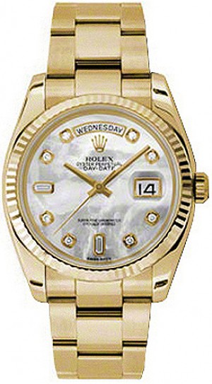 Rolex Day-Date 36 Orologio d'oro con lunetta scanalata in madreperla 118238