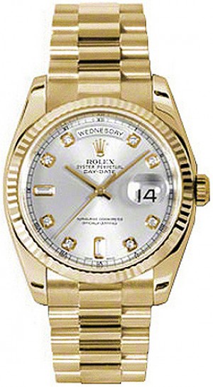 Orologio Rolex Day-Date 36 Argento Lunetta scanalata 118238