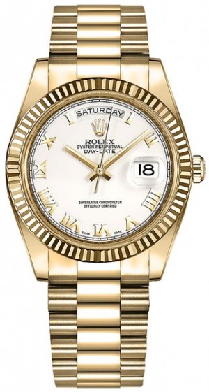 Rolex Day-Date 36 Orologio d'oro con quadrante bianco a numeri romani 118238