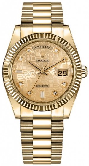 Rolex Day-Date 36 Champagne Jubilee Diamond Gold Watch 118238