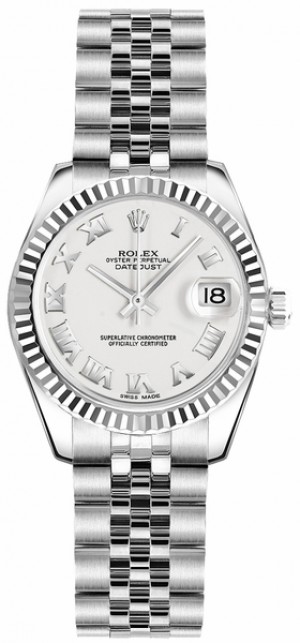 Rolex Lady-Datejust 26 White Roman Numeral Dial Watch 179174