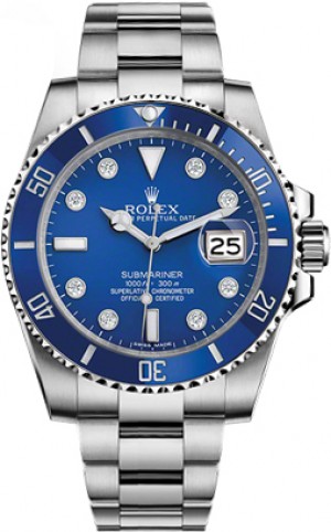 Rolex Submariner Date Blue Diamond Mens Watch 116619